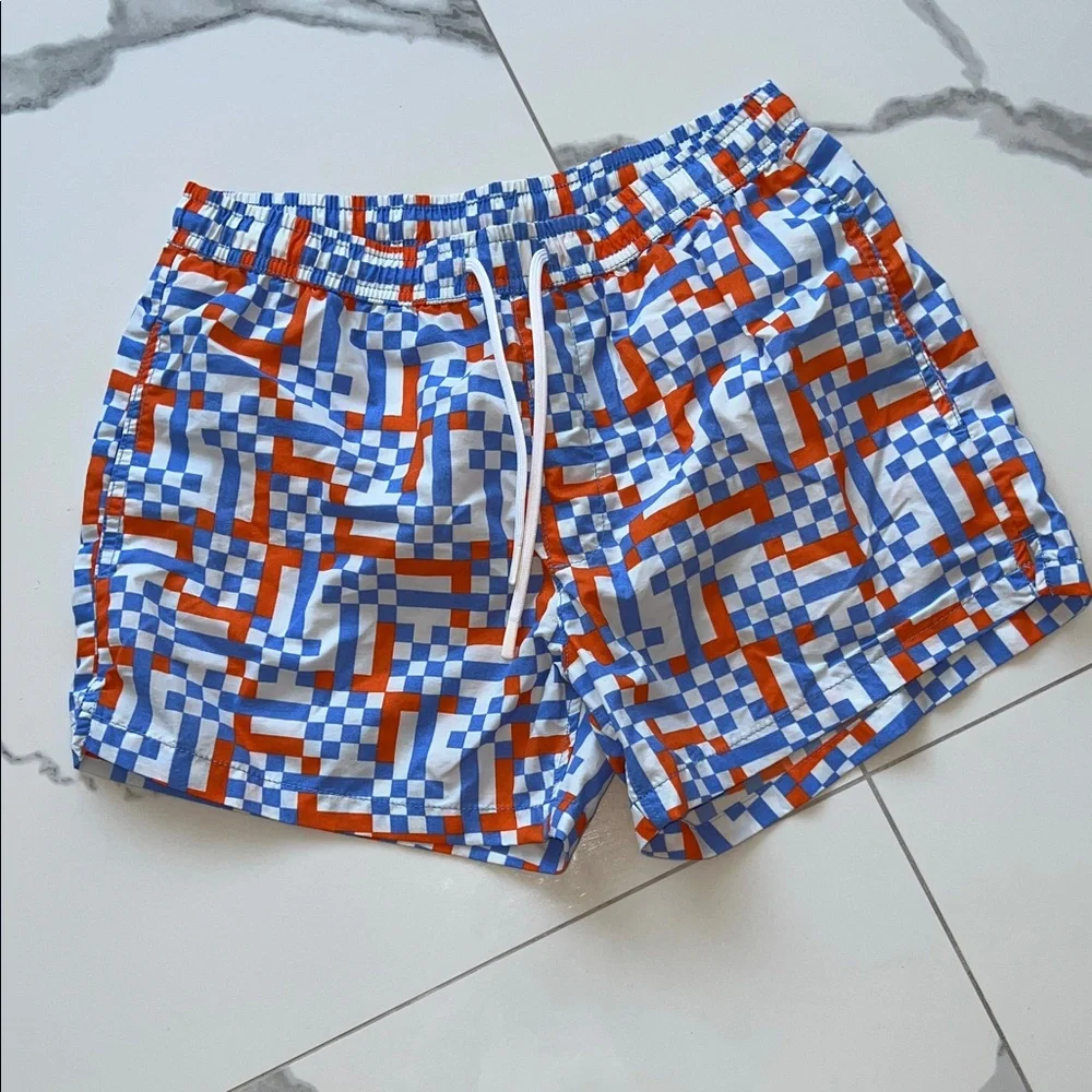 Men's Blue and orange Checkered Swim Shorts